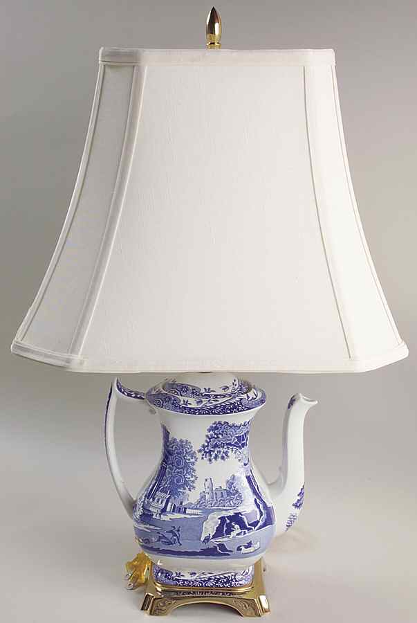 Blue Italian Electric Coffee Pot Lamp & Shade by Spode-1