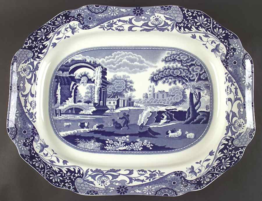 Blue Italian 19" Oval Serving Platter by Spode-1
