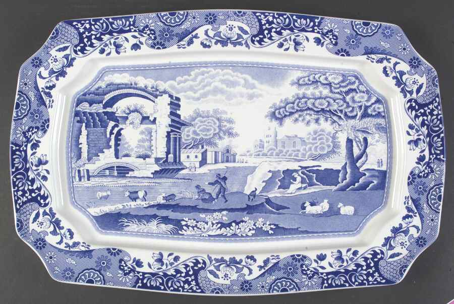 Blue Italian 17" Rectangular Serving Platter by Spode-1