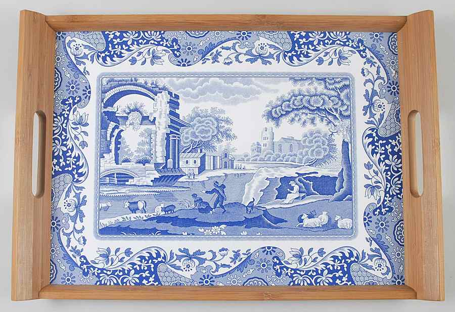 Blue Italian 18" Stacking Bamboo Tray by Spode-1