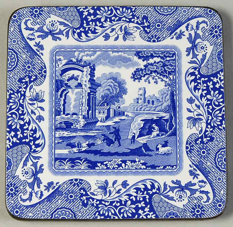 Blue Italian Cork Back Square Coaster by Spode-1