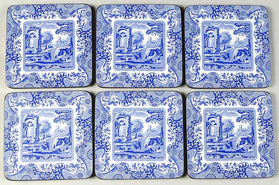 Blue Italian Square Corkback Coaster - Set of 6 by Spode-1