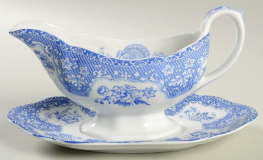 Festival Blue Gravy Boat & Underplate by Spode-1