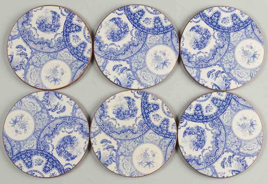 Blue Room Collection 6 Piece Set Round Corkback Coaster by Spode-1