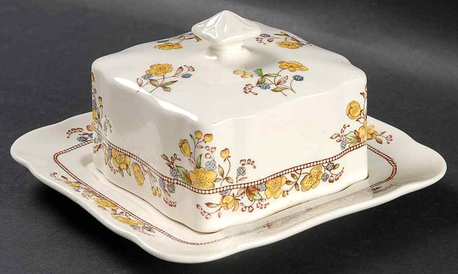 Buttercup (Older Backstamp) Square Covered Butter by Spode-1