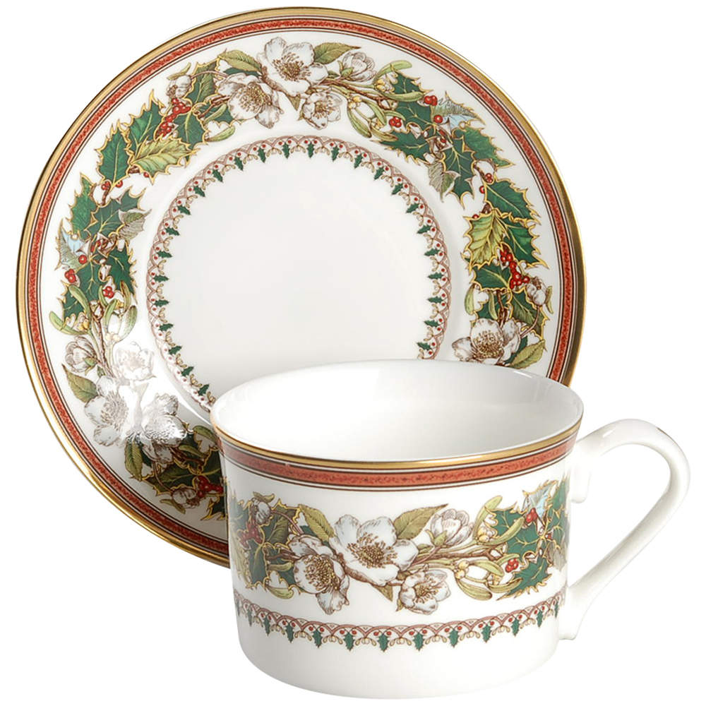 Christmas Rose Flat Cup & Saucer Set by Spode-1