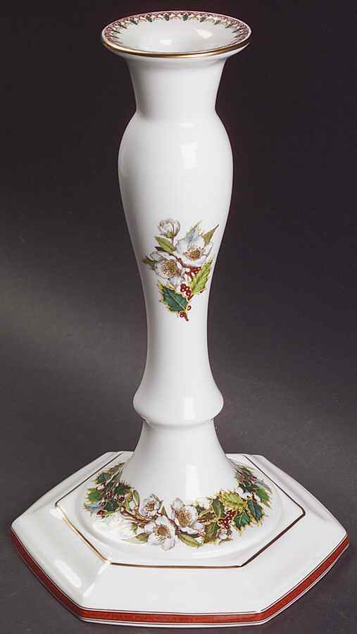 Christmas Rose 8" Tall Candlestick by Spode-1