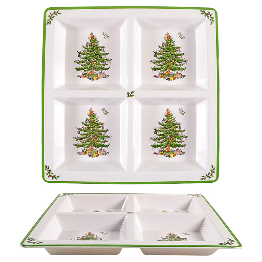 Christmas Tree 4 Section Square Melamine Tray by Spode-1