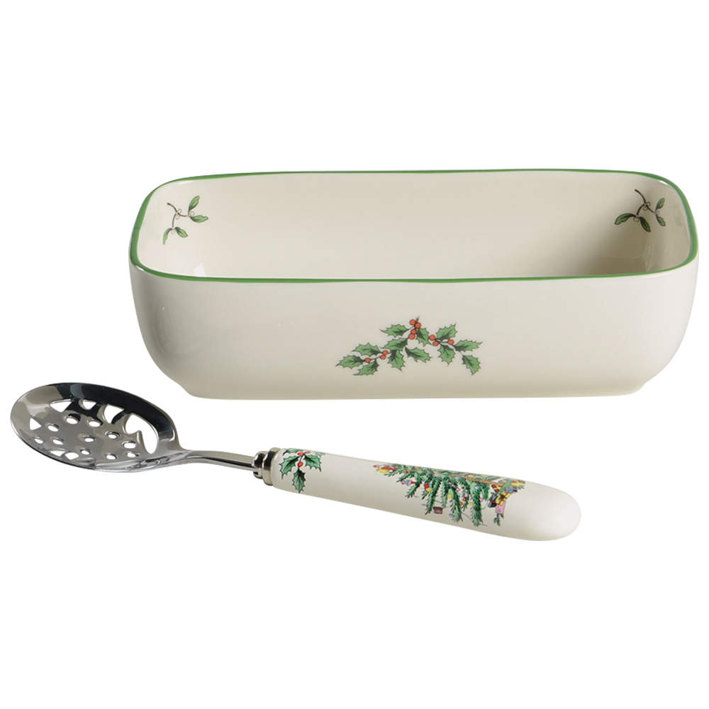 Christmas Tree Cranberry Bowl & Stainless/Ceramic Server by Spode-1