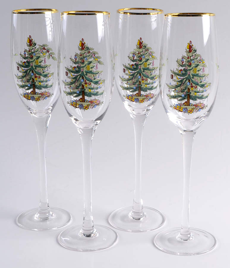 Christmas Tree Glassware Champagne Flute - Set of 4 by Spode-1