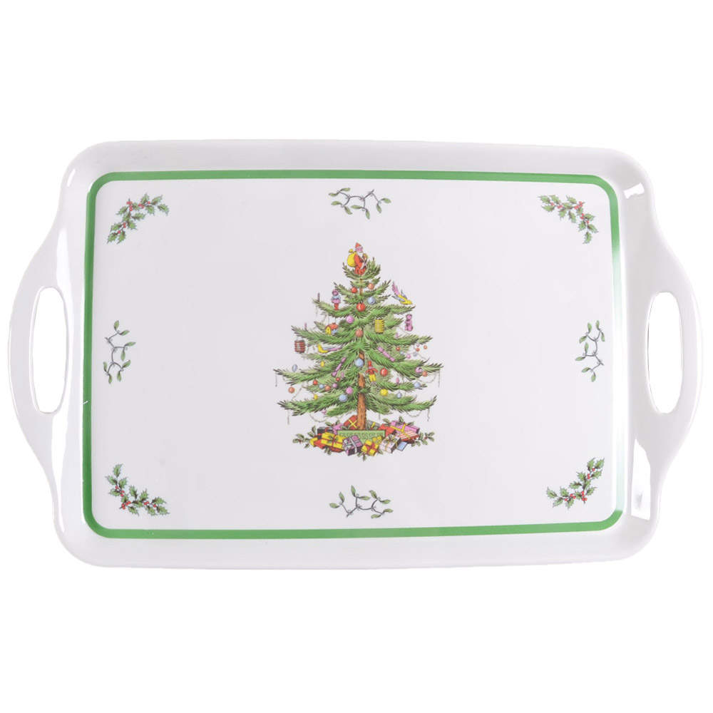 Christmas Tree 19" Rectangular Handled Serving Melamine Tray by Spode-1