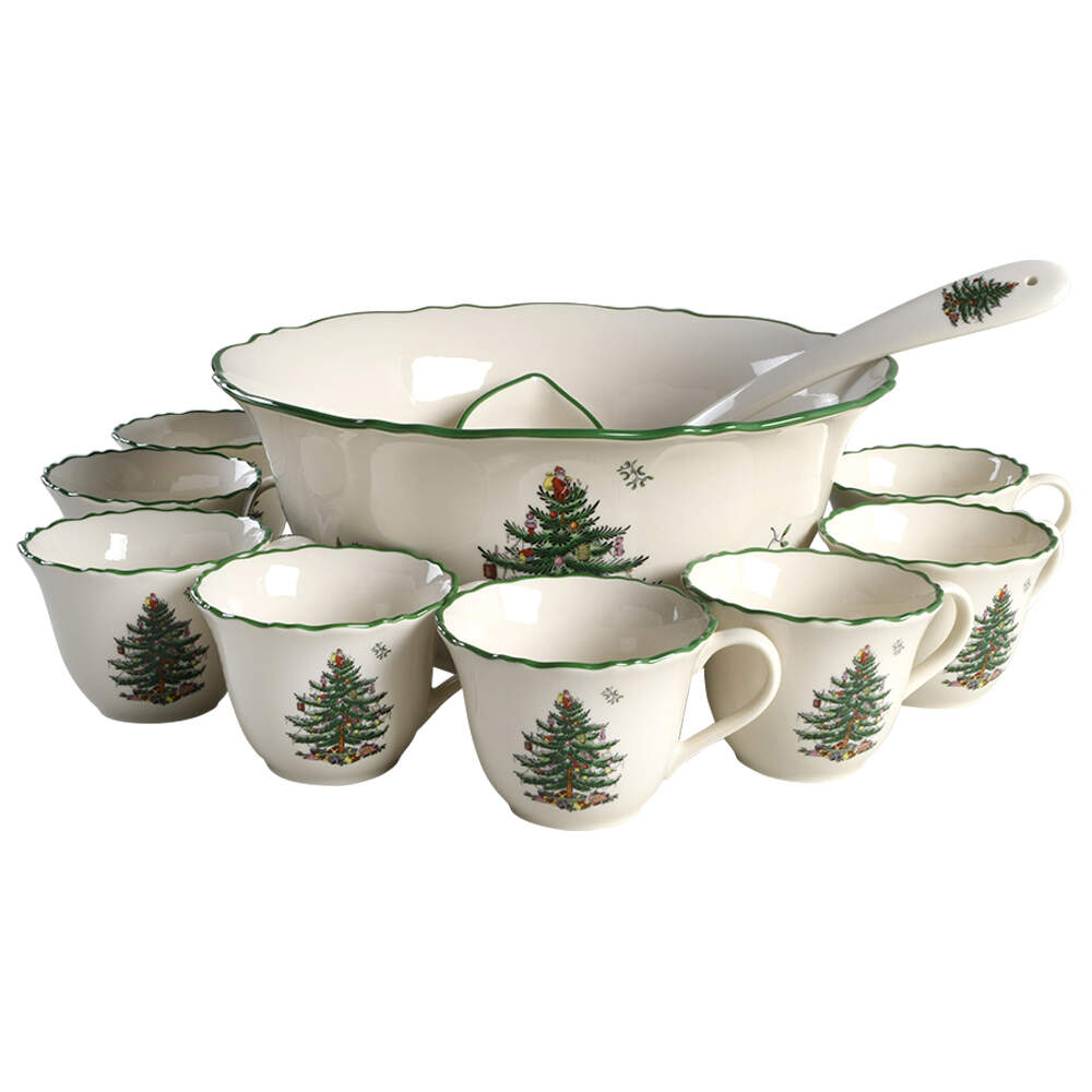 Christmas Tree (10 Piece) Punch Set (Punch, 8 Cup/Punch, Ladle) by Spode-1