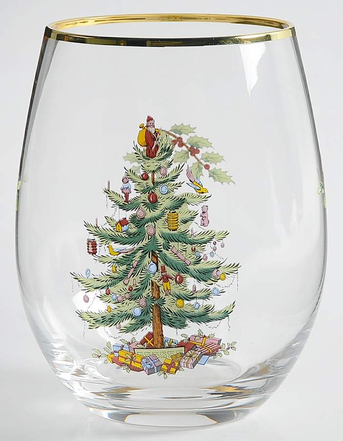 Christmas Tree Glassware Stemless Wine by Spode-1