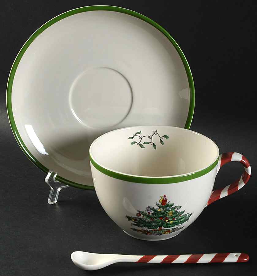 Christmas Tree Jumbo Cup & Saucer Set w/Spoon by Spode-1