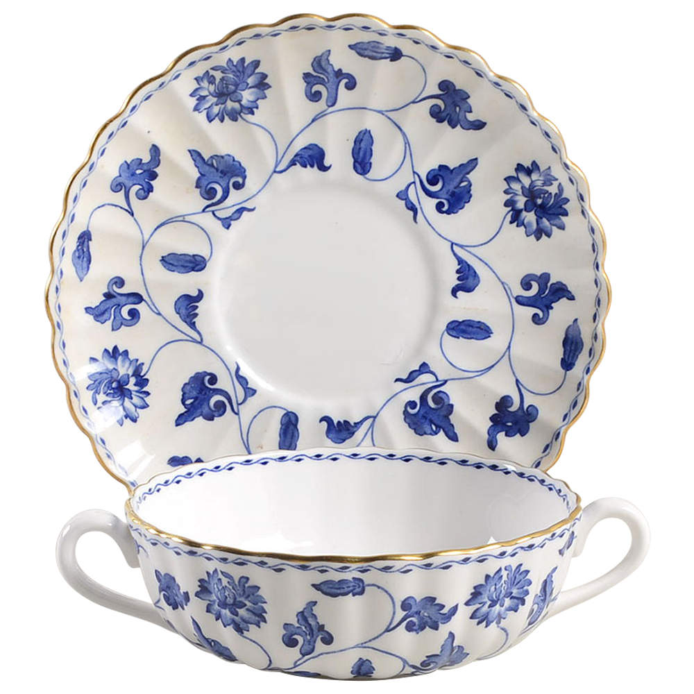 Colonel Blue Flat Cream Soup Bowl & Saucer Set by Spode-1
