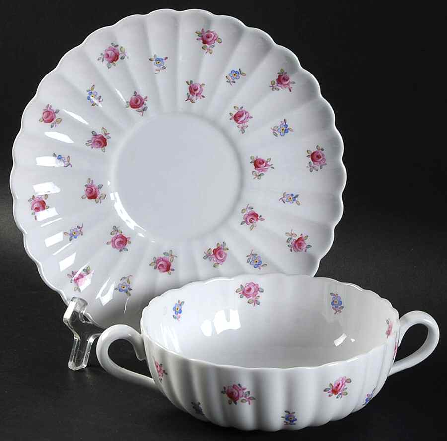 Dimity Flat Cream Soup Bowl & Saucer Set by Spode-1