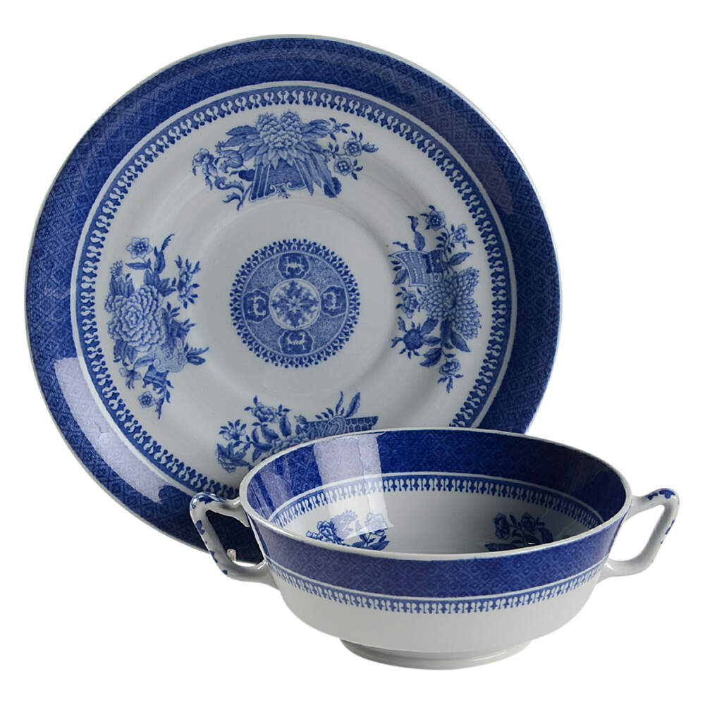 Fitzhugh Blue Footed Cream Soup Bowl & Saucer Set by Spode-1