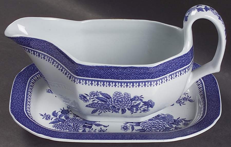 Fitzhugh Blue Gravy Boat & Underplate/Relish by Spode-1