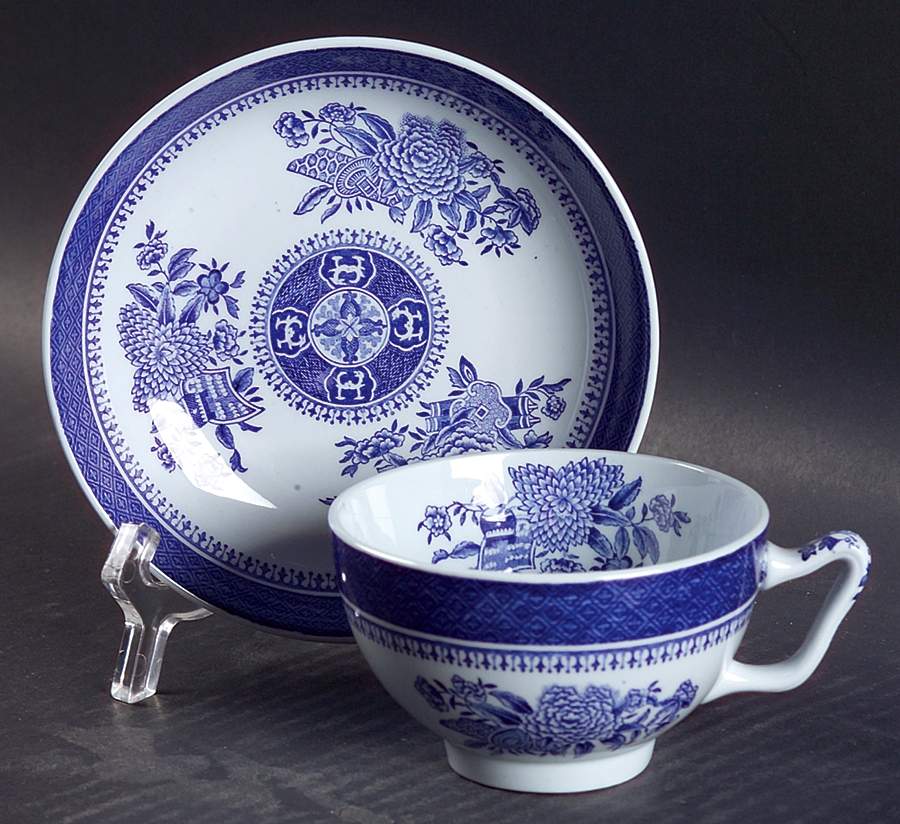 Fitzhugh Blue Canton Shape Footed Cup & Saucer Set by Spode-1