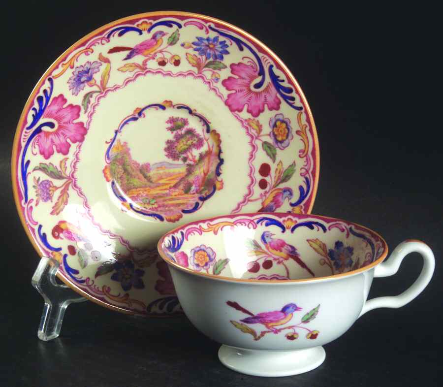 Gobelin (Scalloped, Yellow Trim) Footed Cup & Saucer Set by Spode-1