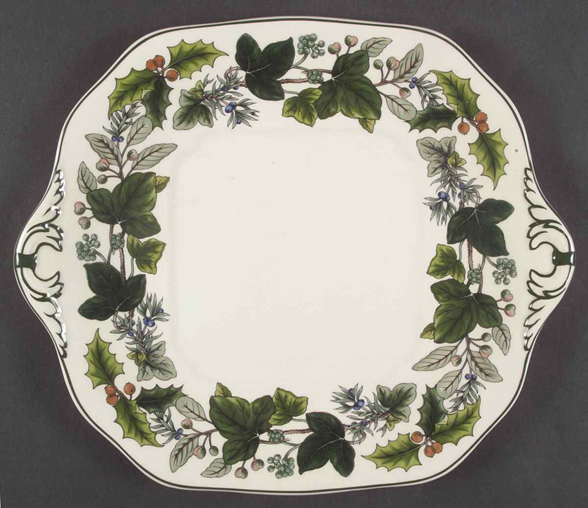 Green Garland Square Handled Cake Plate by Spode-1
