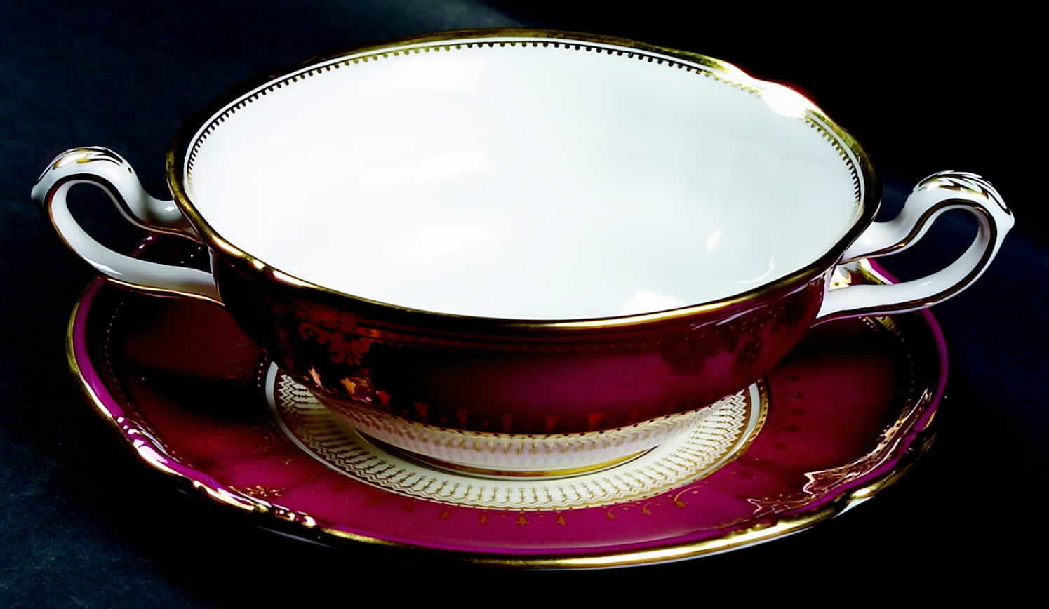 Lancaster Crimson Footed Cream Soup Bowl & Saucer Set by Spode-1