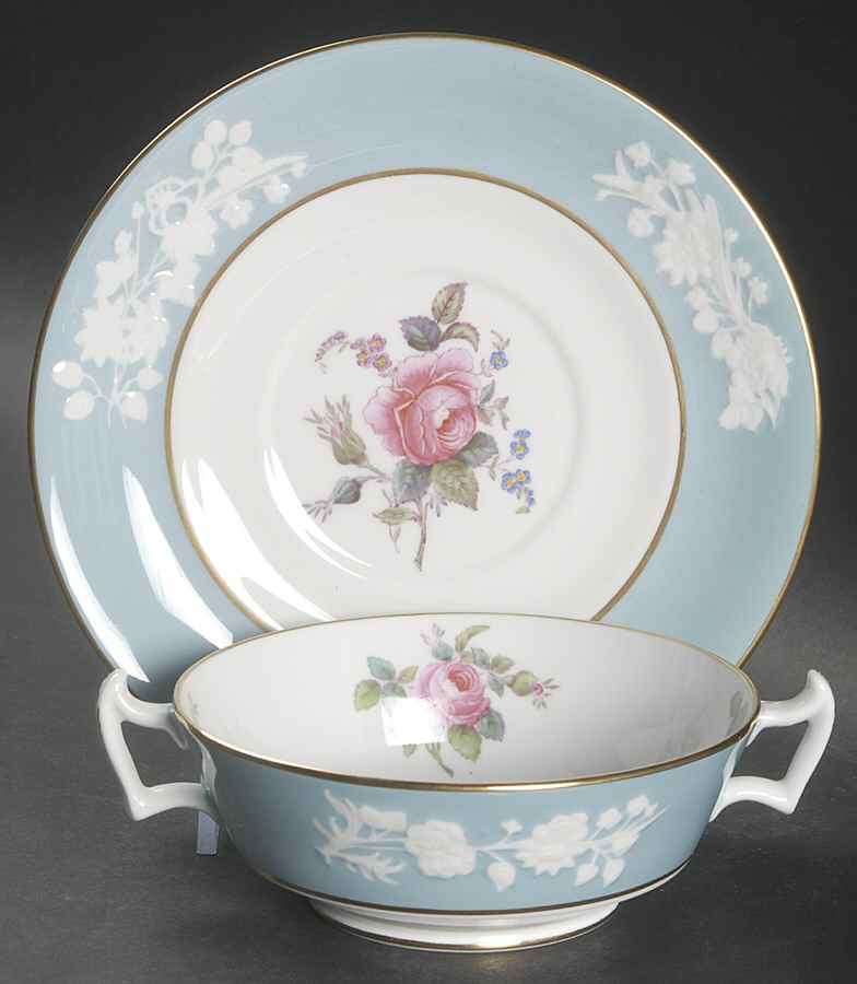 Old Colony Rose Footed Cream Soup Bowl & Saucer Set by Spode-1