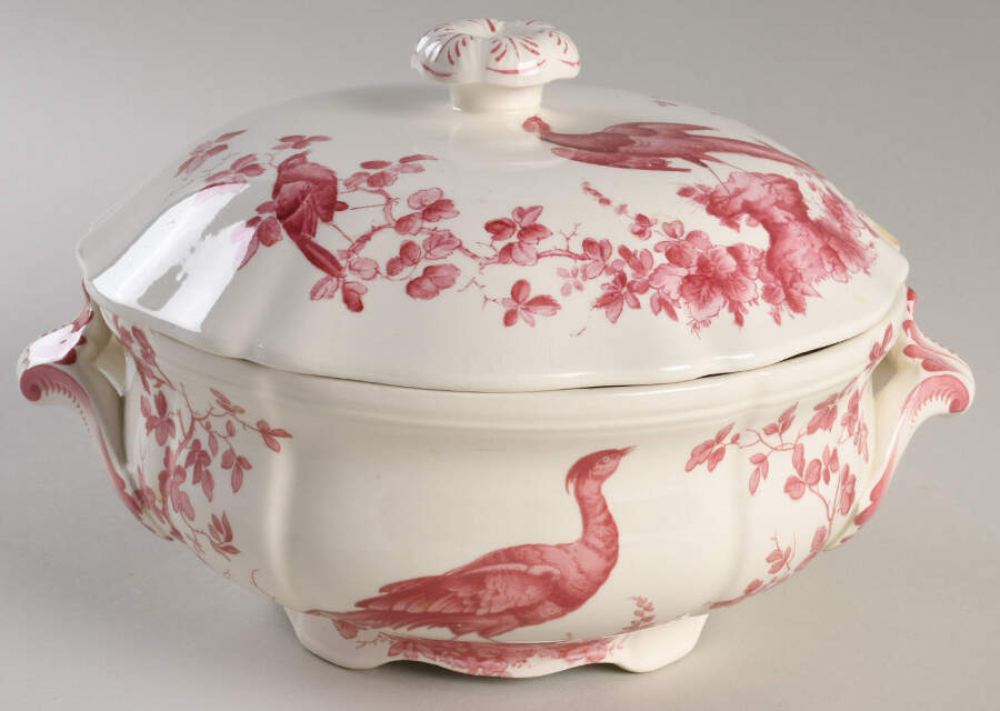 Pink Bird Round Covered Vegetable by Spode-1