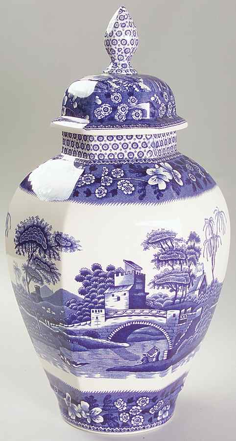 Tower Blue (Newer Backstamp) Hexagonal Vase with Lid by Spode-1