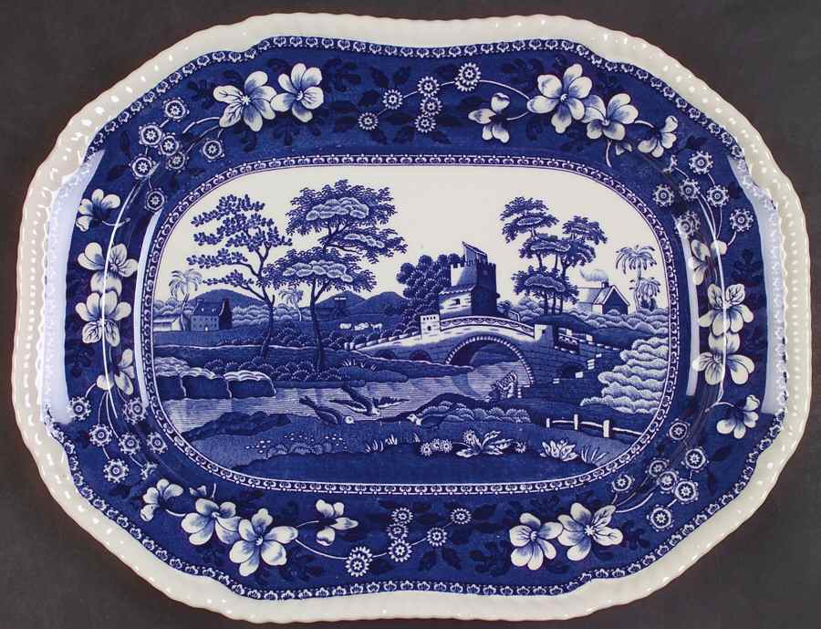 Tower Blue (Newer Backstamp) 12" Oval Serving Platter by Spode-1