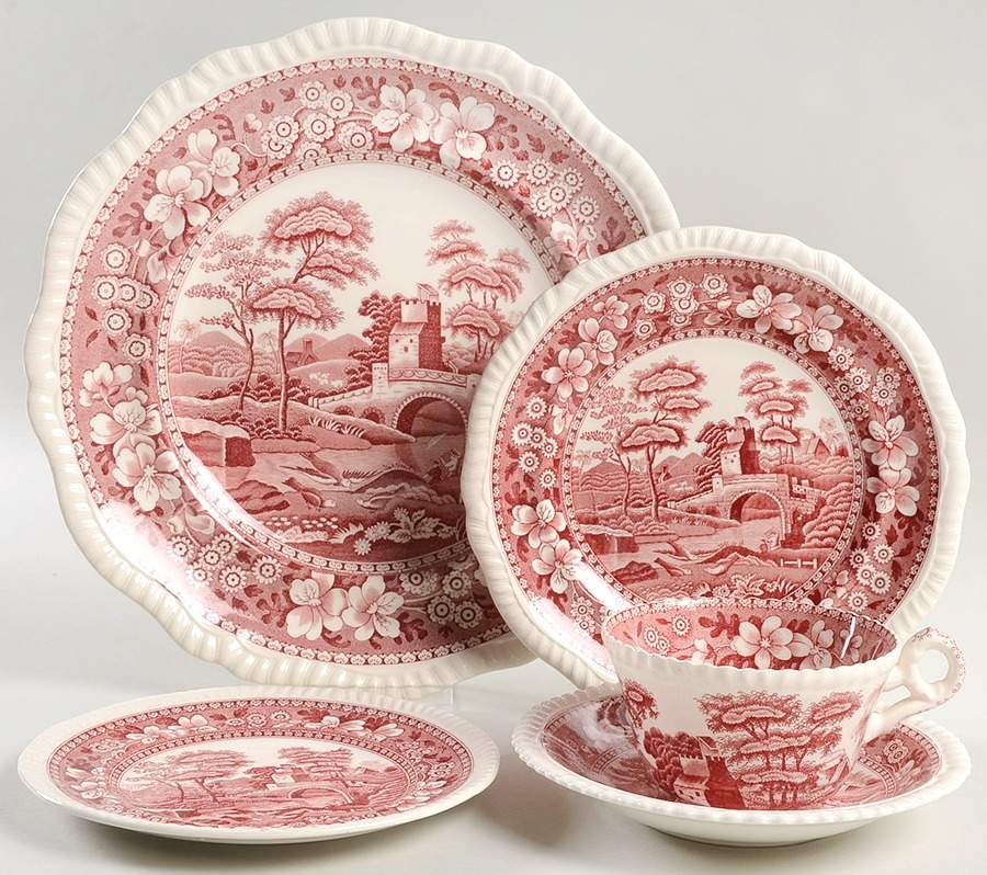 Tower Pink (Older Backstamp) 5 Piece Place Setting by Spode-1