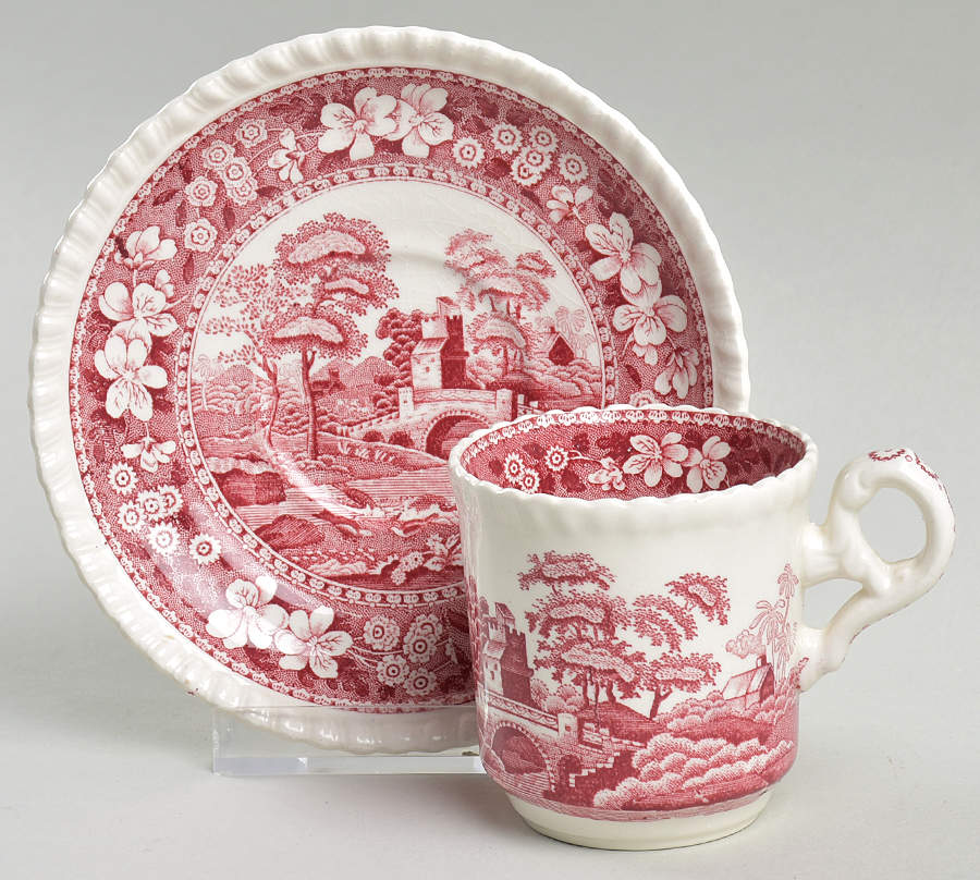 Tower Pink (Older Backstamp) Flat Demitasse Cup & Saucer Set by Spode-1