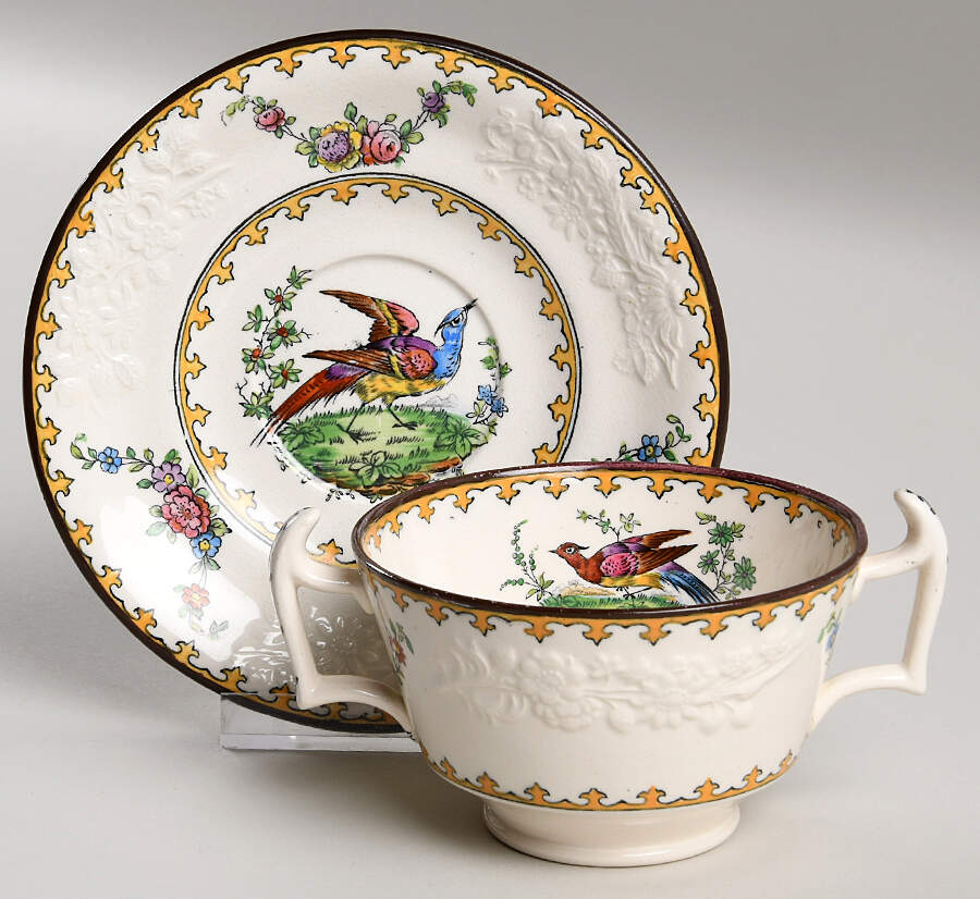 Vienna (Bird Center, Yellow, Smooth) Footed Bouillon Cup & Saucer by Spode-1