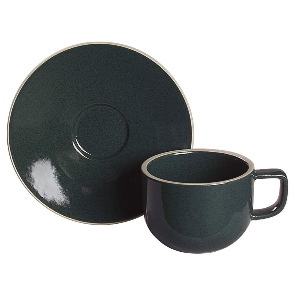 Colorstone Hunter Green (Textured) Flat Cup & Saucer Set by Sasaki-1