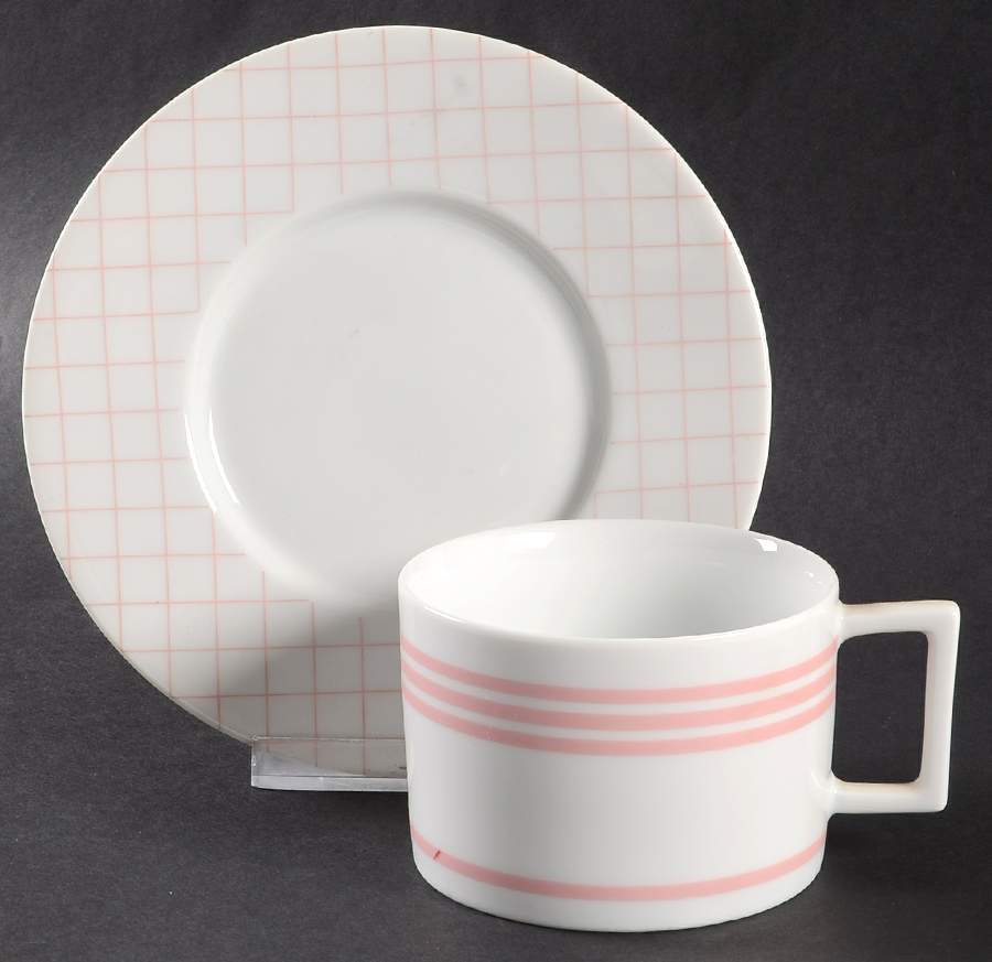Gridlock Pink Flat Cup & Saucer Set by Sasaki-1
