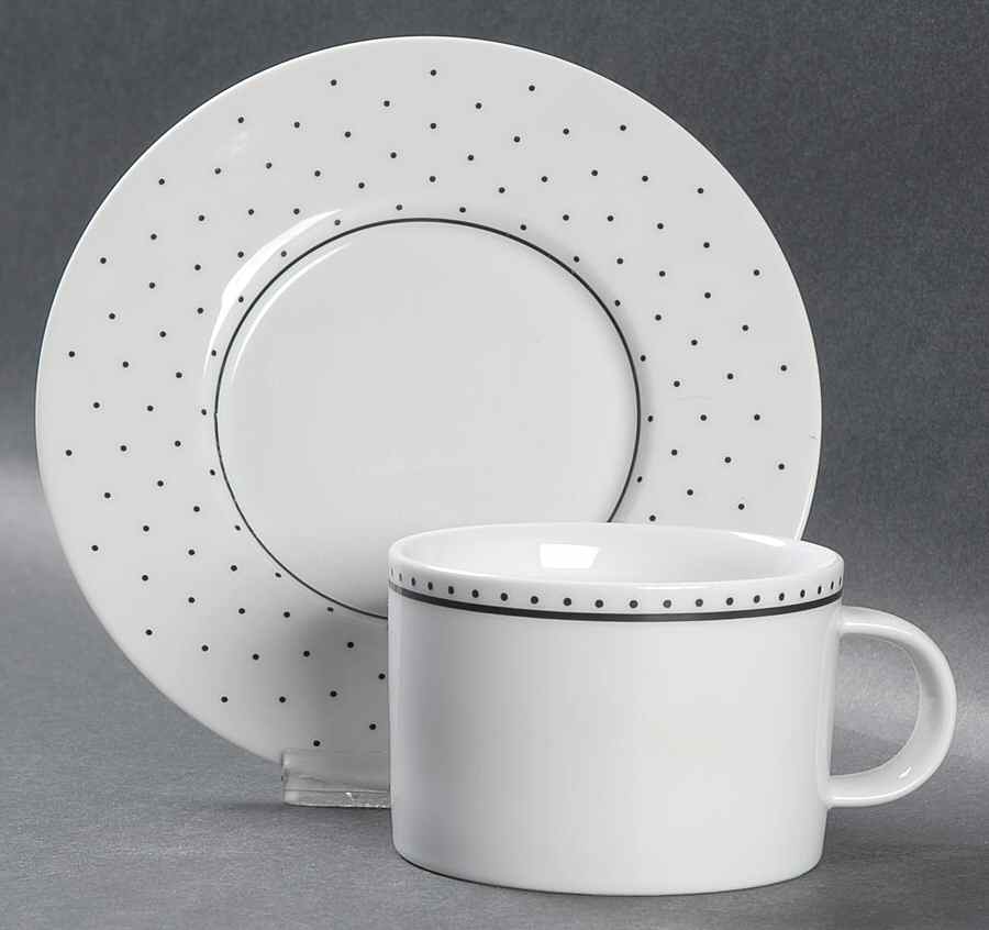 Swiss Dots Black Flat Cup & Saucer Set by Sasaki-1