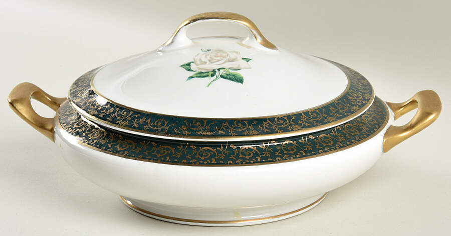 Chantilly Dark Green (Gold Filigree) Round Covered Vegetable by Stradford-1
