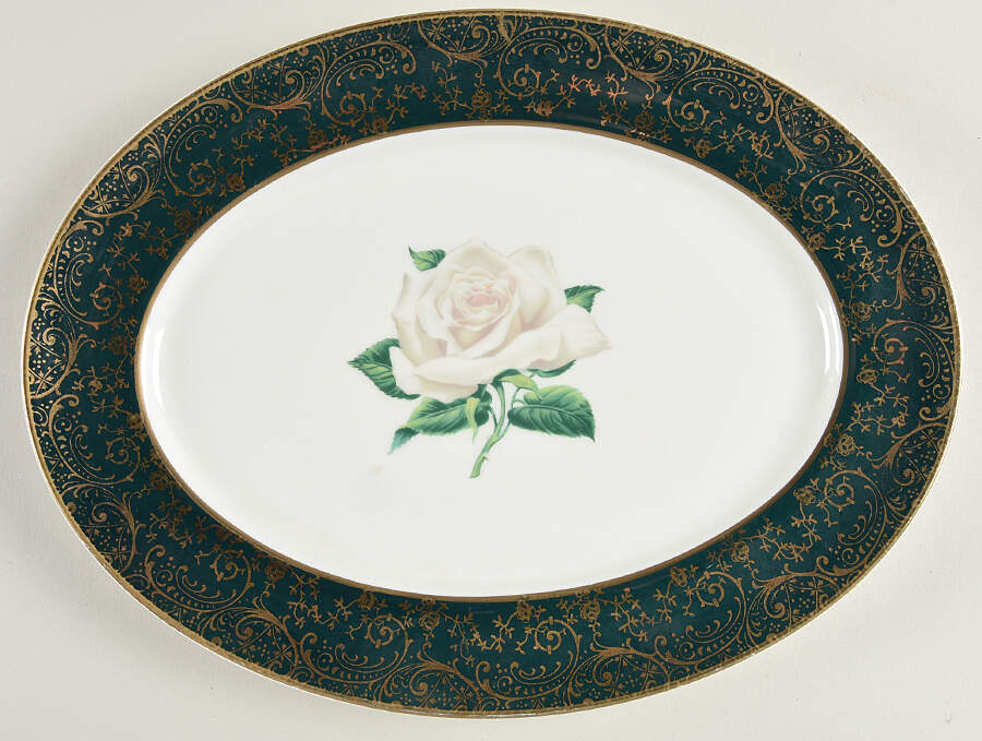 Chantilly Dark Green (Gold Filigree) 11" Oval Serving Platter by Stradford-1