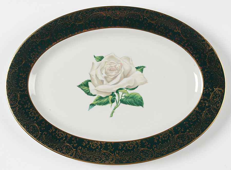 Chantilly Dark Green (Gold Filigree) 13" Oval Serving Platter by Stradford-1
