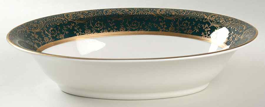 Chantilly Dark Green (Gold Filigree) 10" Oval Vegetable Bowl by Stradford-1
