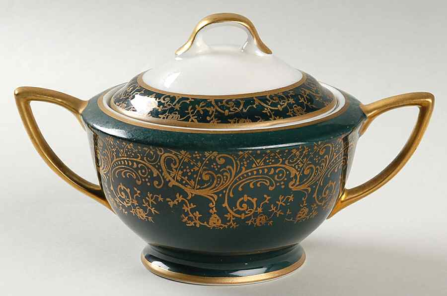 Chantilly Dark Green (Gold Filigree) Sugar Bowl & Lid by Stradford-1