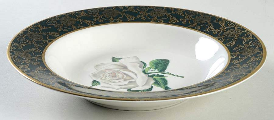 Chantilly Dark Green (Gold Floral) Rim Soup Bowl by Stradford-1