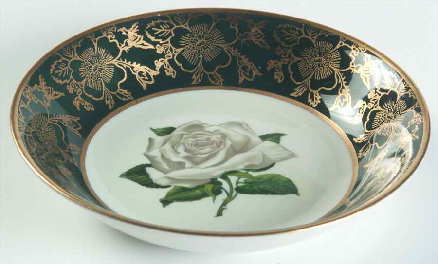 Chantilly Dark Green (Gold Floral) Fruit/Dessert (Sauce) Bowl by Stradford-1