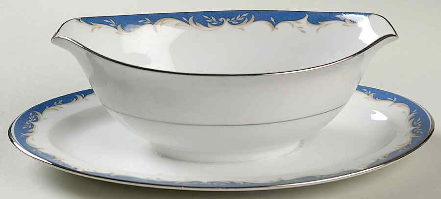 Dynasty Blue Gravy Boat with Attached Underplate by Style House-1