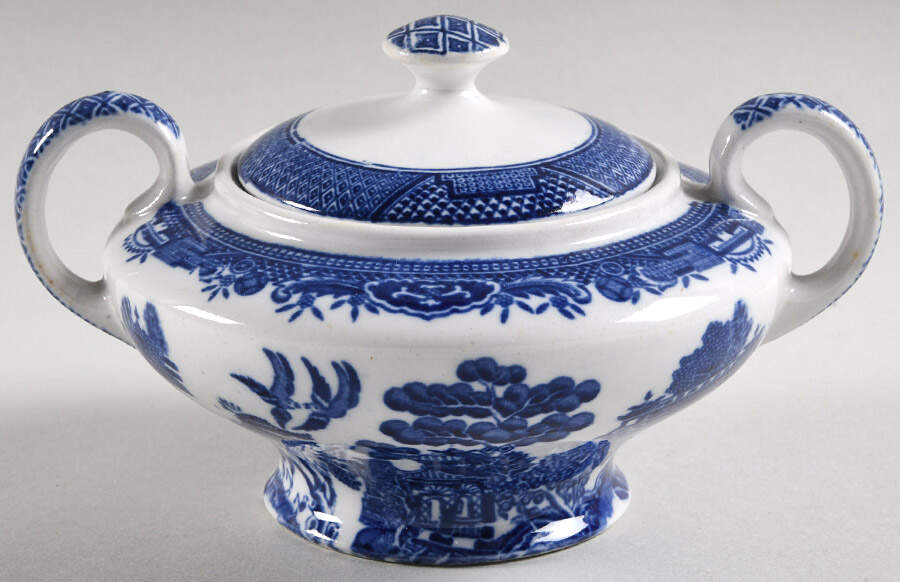 Willow Blue (Smooth) Sugar Bowl & Lid by John Steventon & Son-1