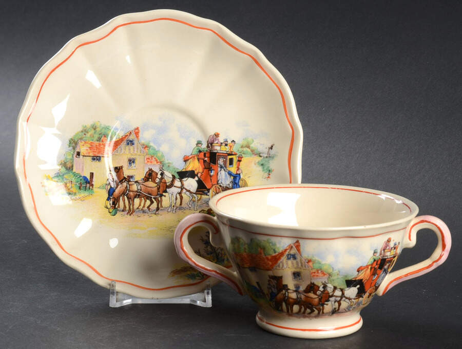 Coaching Days Footed Bouillon Cup & Saucer by Swinnertons-1