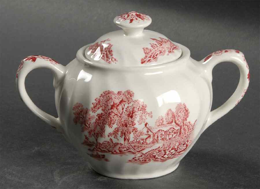 The Ferry Pink (White Back, Swirl) Sugar Bowl & Lid by Swinnertons-1