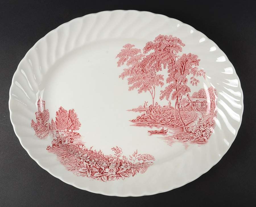 The Ferry Pink (White Back, Swirl) 14" Oval Serving Platter by Swinnertons-1