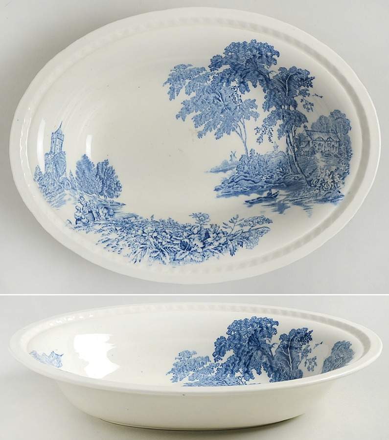 The Ferry Blue (Scallop) 9" Oval Vegetable Bowl by Swinnertons-1