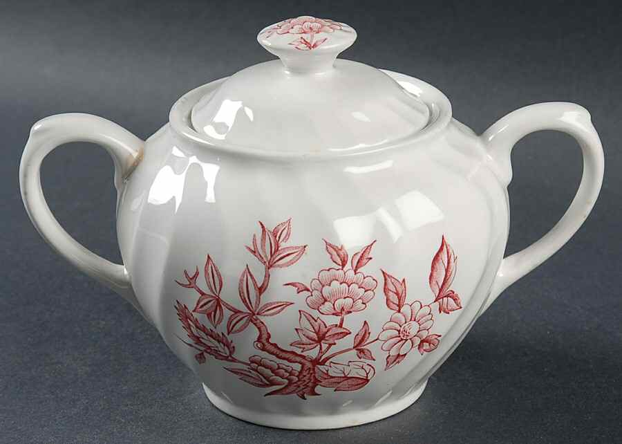 Indian Tree Pink Sugar Bowl & Lid by Swinnertons-1